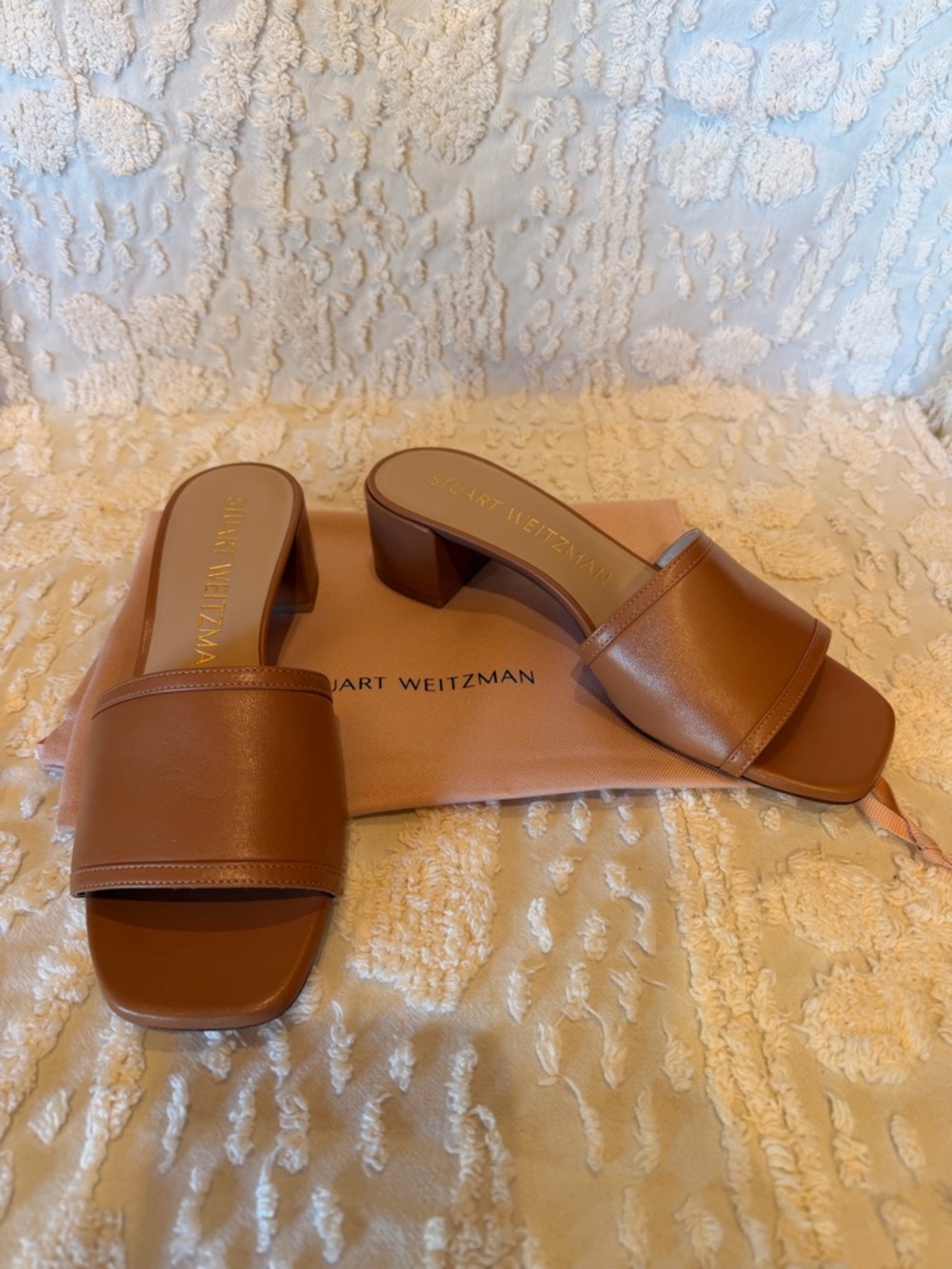 Stuart Weitzman Cognac Leather Slide Mules #606